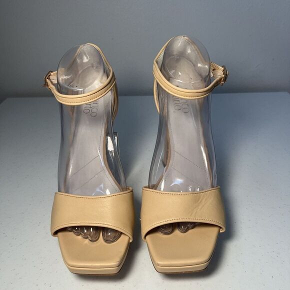 Franco Sarto Dima Pump‎ Womens Size 9 Beige Leather Open Toe - Picture 1 of 11